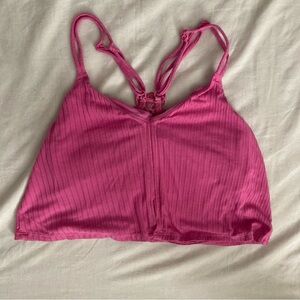 Aerie Cropped Ribbed Racerback Tank Top Size Small Pink